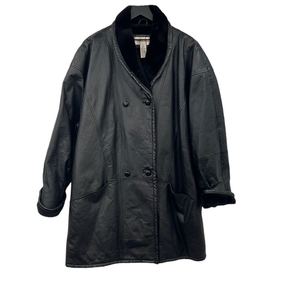 Veranesi Jackets & Blazers - Veranesi Vintage 80s Coat Womens 30W Black Genuine Leather Double‎ Breasted